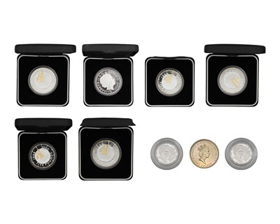 Lot 224 - A collection of seven 2000 Millennium silver proof £5 coins, together with 2 x 2000 silver proof £1.