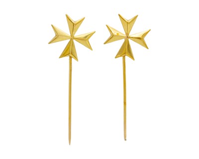Lot 91 - A pair of 18k gold Maltese cross pins.
