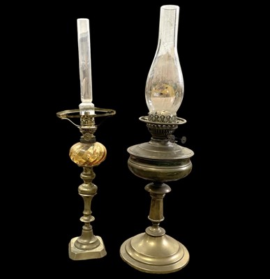 Lot 45 - Two vintage oil lamps, the largest being 60cm...