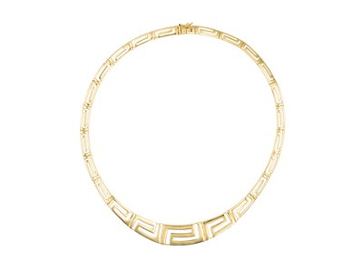 Lot 24 - An Italian 14k gold Greek key pattern necklace