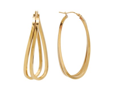 Lot 116 - A pair of Italian 14k gold hoop earrings.