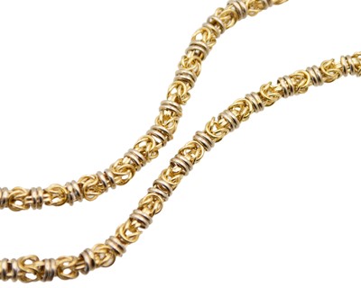 Lot 123 - An 18k two-tone gold 17 1/2" Byzantine chain.