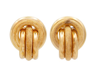 Lot 126 - A pair of 9k rose gold knot-style stud earrings.