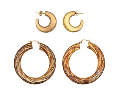 Lot 97 - Two pairs of gold hoop earrings.
