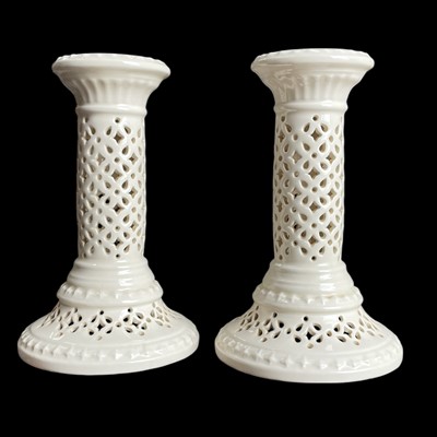 Lot 40 - A pair of Royal Creamware "Occasions" pierced...