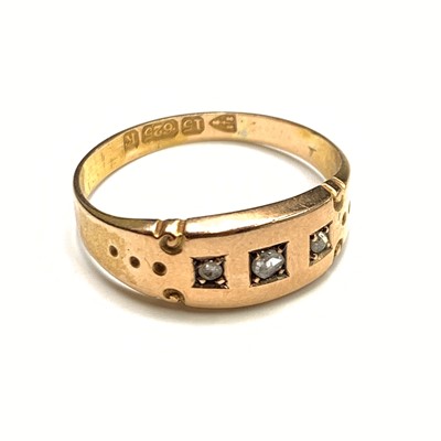 Lot 2406 - A 15ct gold ring set 3 small diamonds,...