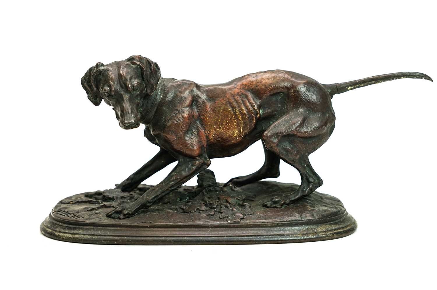 Lot 47 - After Pierre-Jules Mene (1810-79), a patinated bronze figure of a crouching gundog.