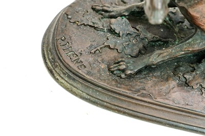 Lot 47 - After Pierre-Jules Mene (1810-79), a patinated bronze figure of a crouching gundog.