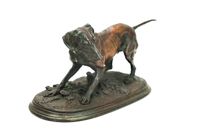 Lot 47 - After Pierre-Jules Mene (1810-79), a patinated bronze figure of a crouching gundog.