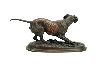 Lot 47 - After Pierre-Jules Mene (1810-79), a patinated bronze figure of a crouching gundog.