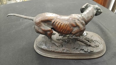 Lot 47 - After Pierre-Jules Mene (1810-79), a patinated bronze figure of a crouching gundog.