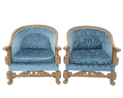 Lot 917 - A pair of mahogany framed tub armchairs.