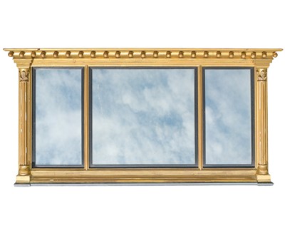 Lot 829 - A Regency style gilt gesso landscape overmantel mirror.