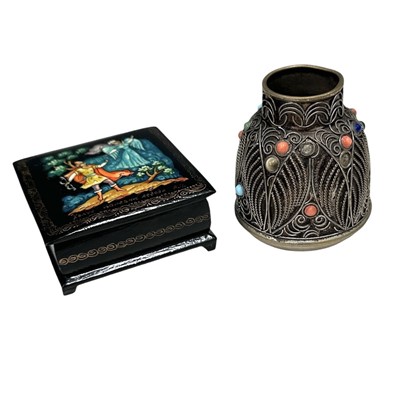 Lot 80 - A Russian vase set with coral and turquise...