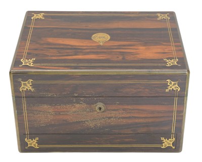 Lot 294 - A Victorian brass bound coromandel travel casket by Mappin Brothers.