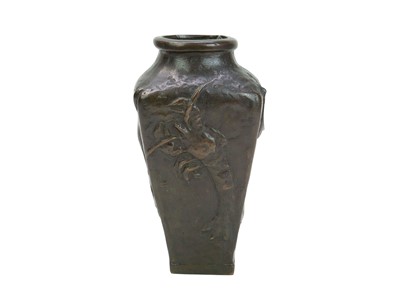 Lot 98 - A tapered heavy bronze vase decorated with aquatic creatures.