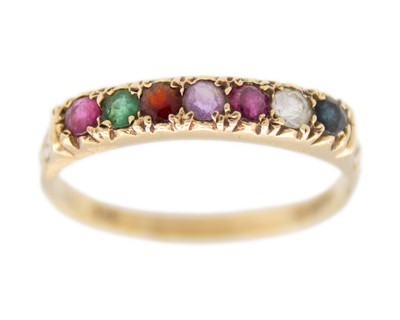 Lot 200 - A 9k gold REGARDS ring.