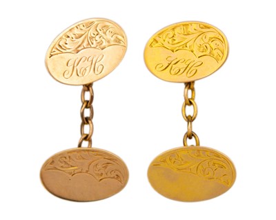 Lot 204 - A George VI pair of 9k gold cufflinks.