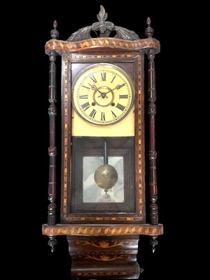 Lot 131 - A late 19th-century inlaid American wall clock,...