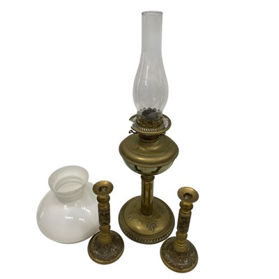 Lot 147 - A pair of inlaid Brass Candlesticks 23cm, a...