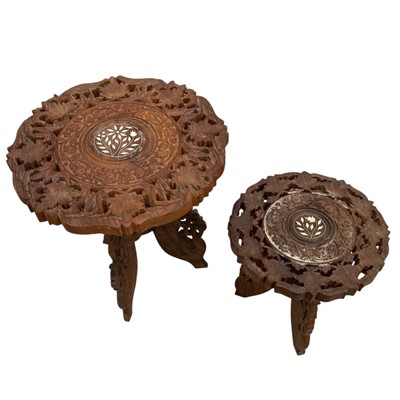 Lot 153 - Two Vintage Carved Folding Indian Inlaid wood...