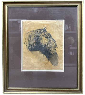 Lot 156 - An antique pencil drawing of a horse, signed...