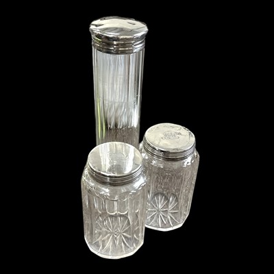 Lot 187 - Three silver-lidded jars, two London 1851 and...