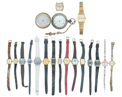 Lot 1130 - A collection of mechanical and quartz watches, and a WALTHAM silver full hunter pocket watch.