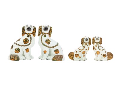 Lot 515 - Two pairs of Victorian Staffordshire spaniels.