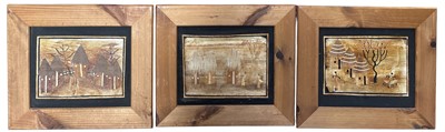Lot 66 - African dried banana leaf fibre art, three in...