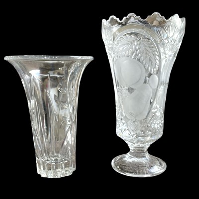 Lot 56 - Two heavy cut glass vases, the larger being...