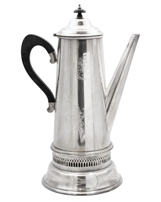 Lot 159 - A Harrod's silver-plated 'Cavalier' large coffee pot on burner stand.