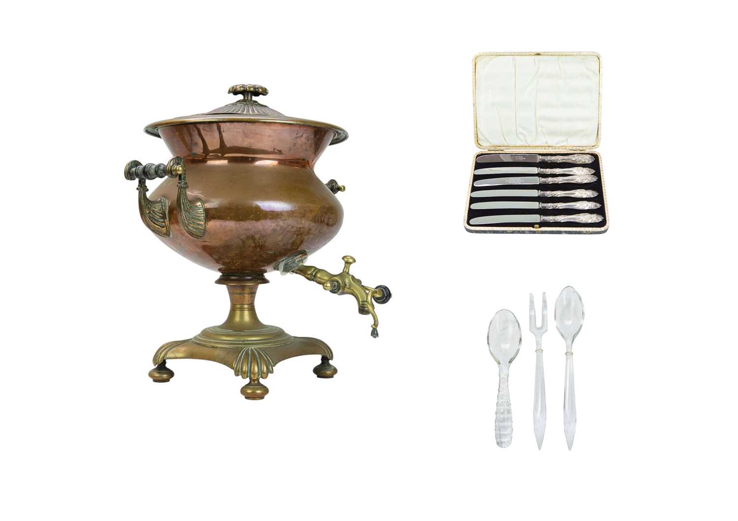 Lot 60 - A 19th century copper samovar with scrolled twin handles.