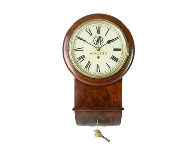 Lot 781 - A GWR Worcester 8 inch mahogany drop dial wall clock.