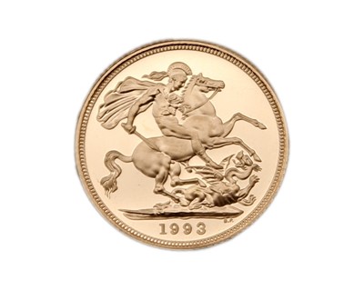Lot 220 - A GB 1993 Gold Proof Sovereign coin.