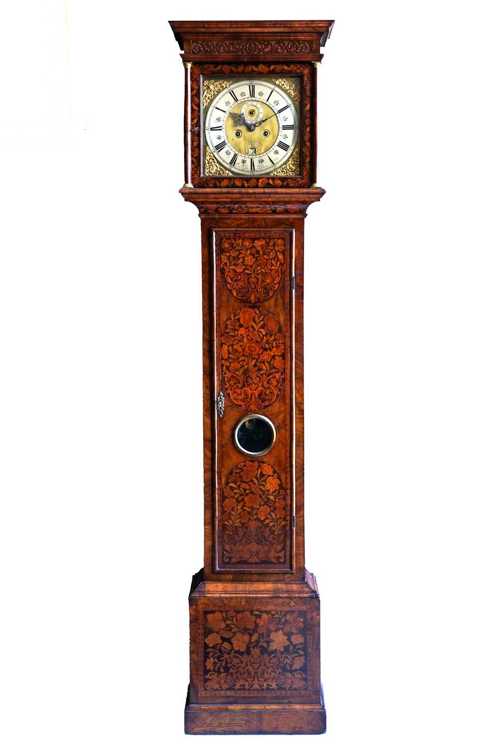 Lot 792 - A walnut and marquetry inlaid eight day longcase clock.