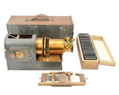 Lot 31 - A Tinplate and Lacquered Brass `Euphaneron` Magic Lantern by E.G.Wood.