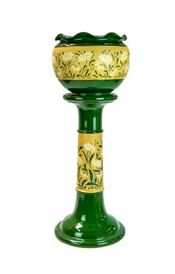 Lot 634 - A Lovatts Langley Ware jardiniere with scroll rim, on stand.