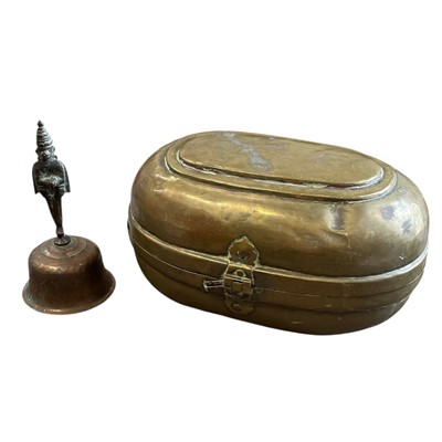 Lot 137 - Antique Indian Brass Betal box and Bell (no...