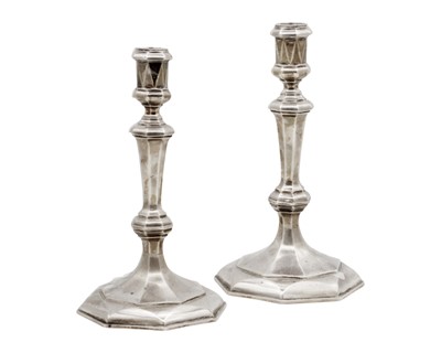 Lot 131 - A good, heavy-gauge silver, pair of cast candlesticks by C J Vander Ltd.