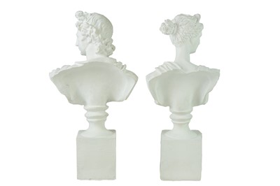 Lot 23 - A pair of plaster bust sculptures of Apollo and Diana, after the Antique.