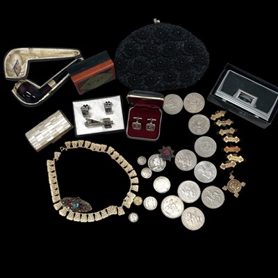 Lot 148 - A mixed lot of costume jewellery, silver coins,...