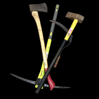 Lot 155 - A Verve pickaxe, Faithfull maul, splitting axe...