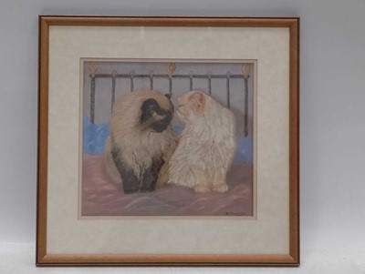 Lot 163 - D OVERTON, Two Cats, pastel on paper, signed,...