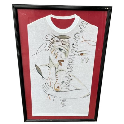 Lot 176 - A hand-painted framed T-shirt, signed by an...
