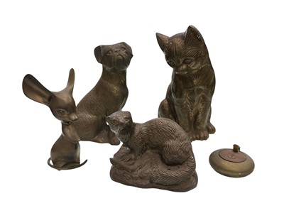 Lot 191 - Brass animals, comprising a cat, dog, otter,...