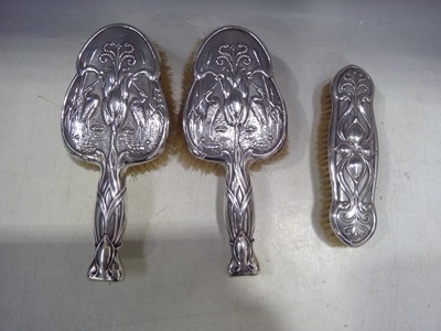 Lot 7 - Three Silver Art Nouveau Brushes. The...
