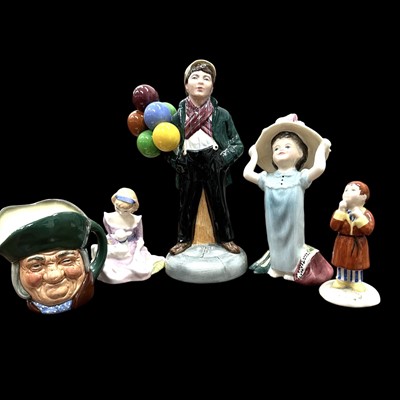Lot 199 - Five Royal Doulton figures, Toby Philpots,...