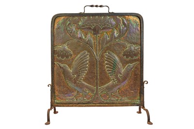 Lot 180 - John Pearson, an Arts and Crafts copper and wrought iron firescreen.