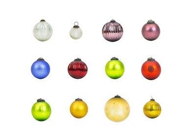 Lot 643 - A collection of colourful witches balls and baubles.